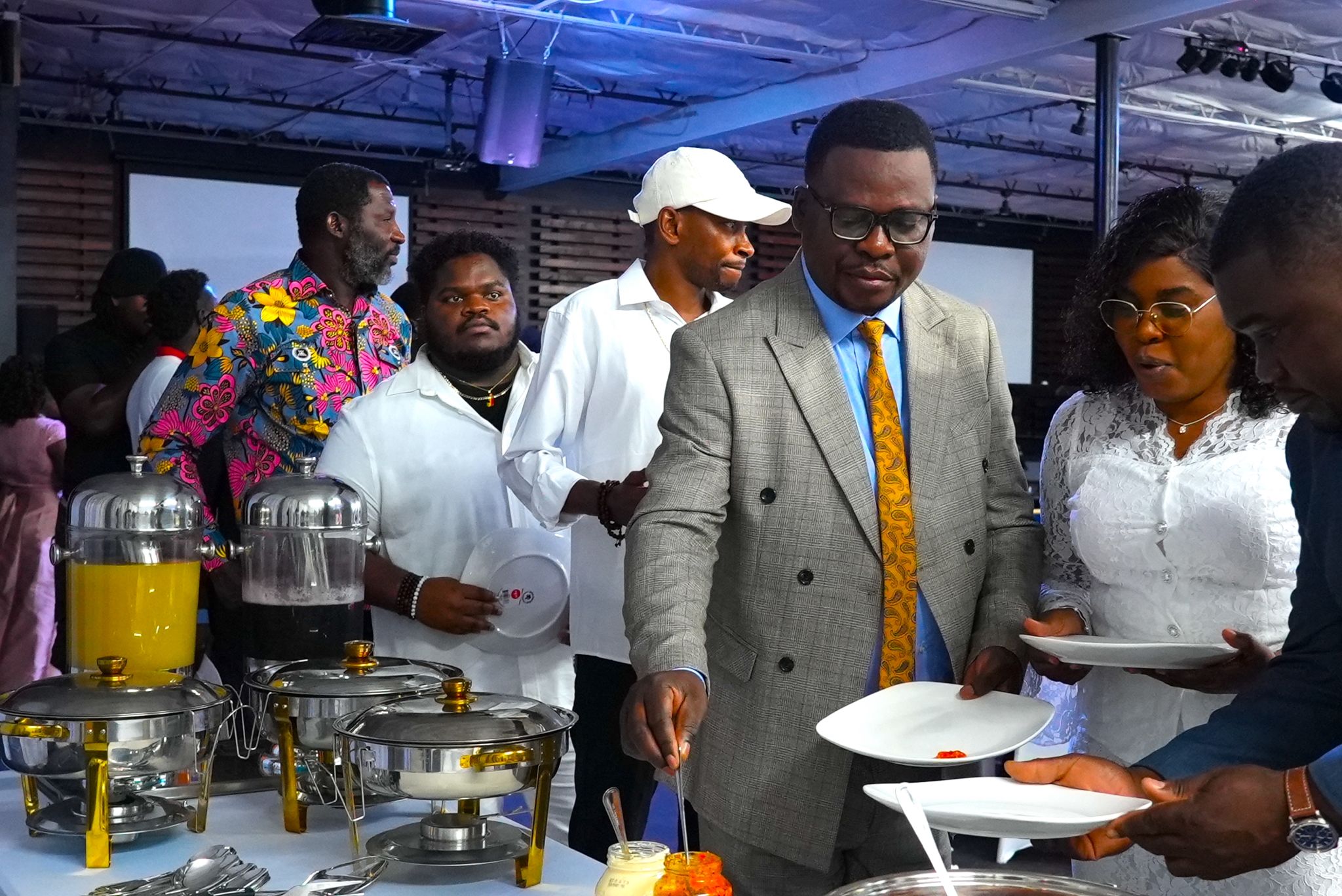 Congolese Independence Day celebration venue decorated with Republic of Congo flag colors